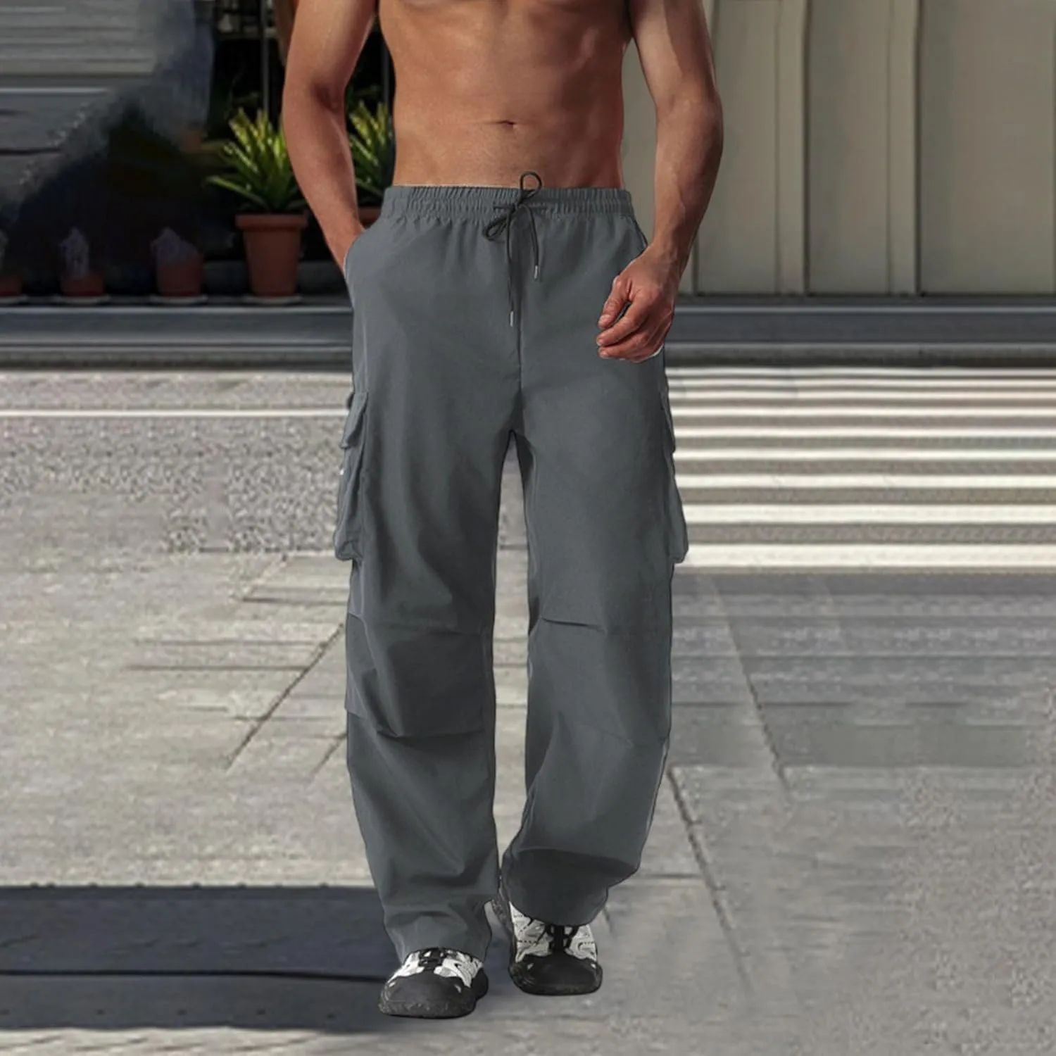 Men's Casual Cargo Joggers Drawstring Straight Leg Breathable Chino Pants Running Comfy Twill Jogging Sweatpants
