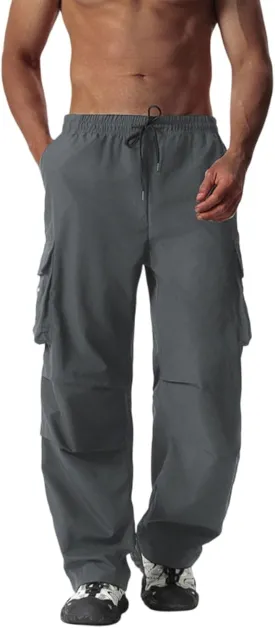 Men's Casual Cargo Joggers Drawstring Straight Leg Breathable Chino Pants Running Comfy Twill Jogging Sweatpants