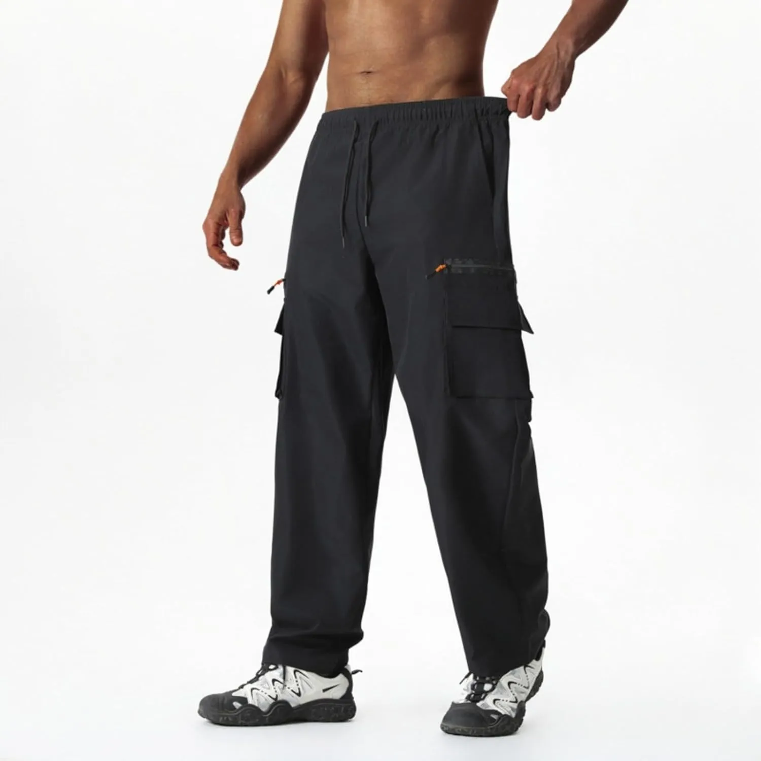 Men's Casual Cargo Joggers Drawstring Straight Leg Breathable Chino Pants Work Lightweight Twill Jogging Sweatpants