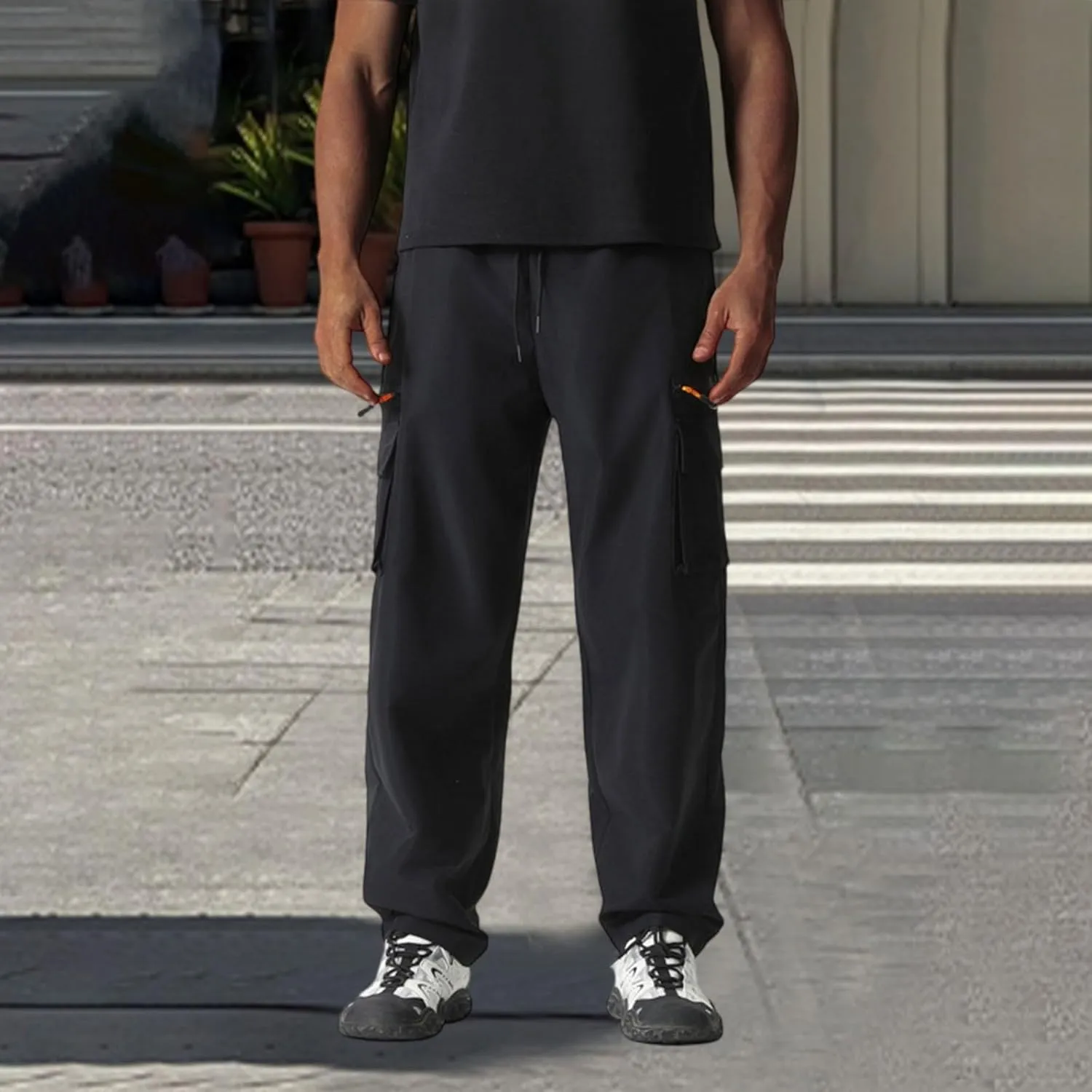 Men's Casual Cargo Joggers Drawstring Straight Leg Breathable Chino Pants Work Lightweight Twill Jogging Sweatpants