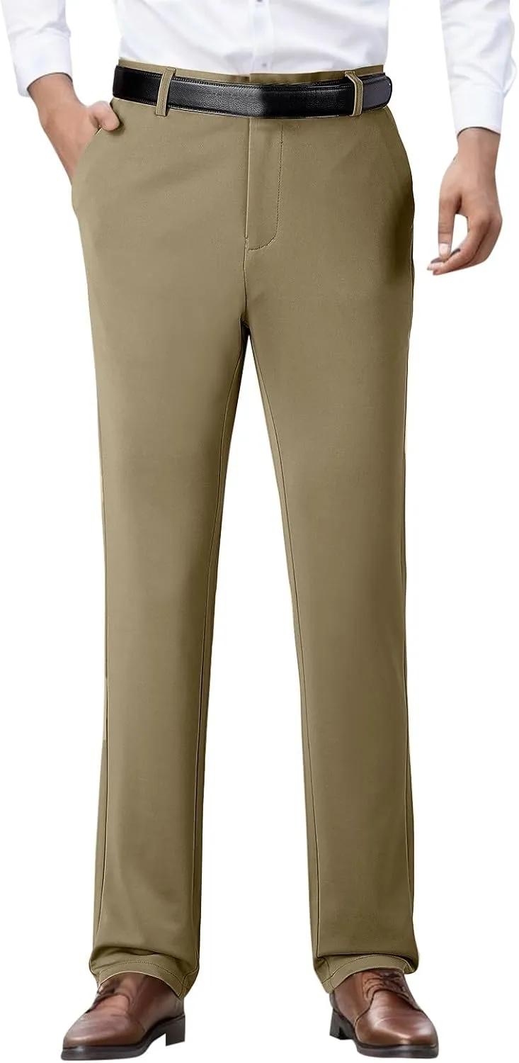 Mens Casual Pants Relaxed Fit Stretch Waist Solid Lounge Dress Pants Straight Leg Plus Size Lightweight Business Work Pants