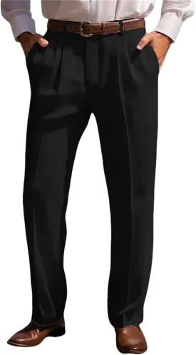 Mens Cotton Linen Trouser Classic Fit Pleat Front Straight Leg Regular Fit Pants Summer Casual Big & Tall Solid Slacks
