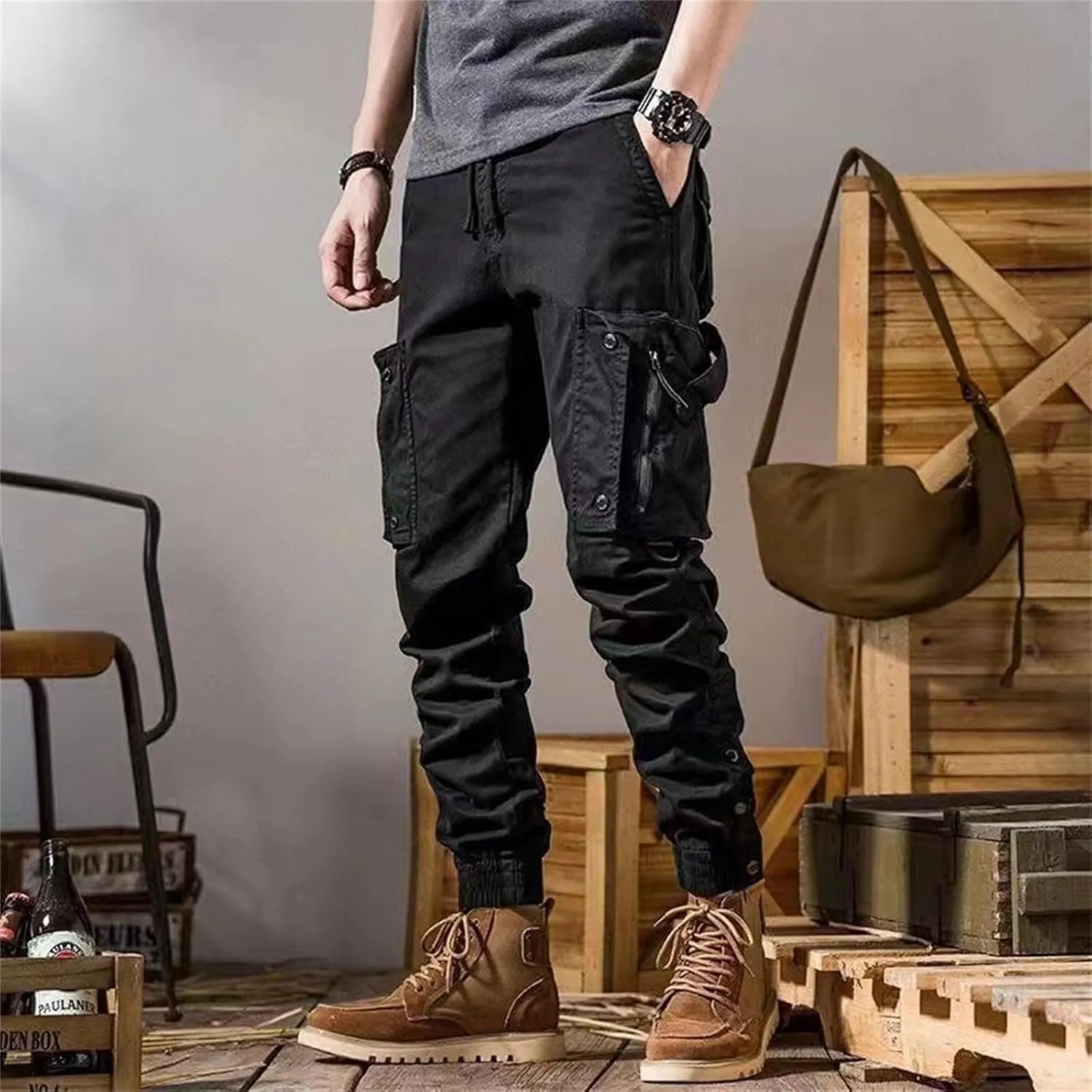 Mens Lightweight Sweatpants Tactical Work Lightweight Gym Workout Baggy Joggers Sweatpants