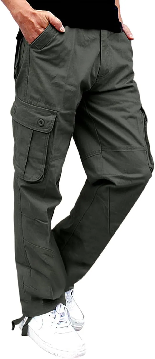 Men's Outdoor Cargo Pants Utility Elastic Waist Pockets Ripstop Relaxed Fit Tactical Pants Stretch Jogging Sweatpants