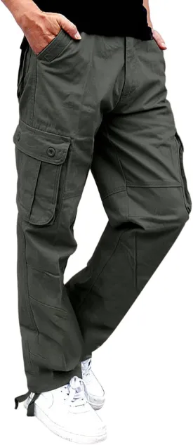 Men's Outdoor Cargo Pants Utility Elastic Waist Pockets Ripstop Relaxed Fit Tactical Pants Stretch Jogging Sweatpants