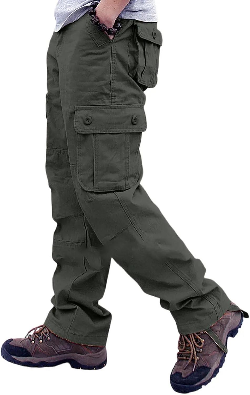Men's Outdoor Cargo Pants Utility Elastic Waist Pockets Ripstop Relaxed Fit Tactical Pants Stretch Jogging Sweatpants
