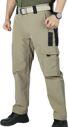 Men's Outdoor Cargo Pants Utility Elastic Waist Pockets Zipper Relaxed Fit Tactical Pants Stretch Jogging Sweatpants