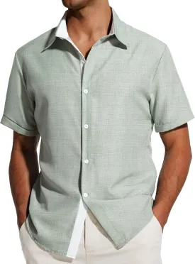 Men's Short Sleeve Shirt Button Down Casual Shirts for Men Fashion Contrast Vacation Summer Beach Shirts