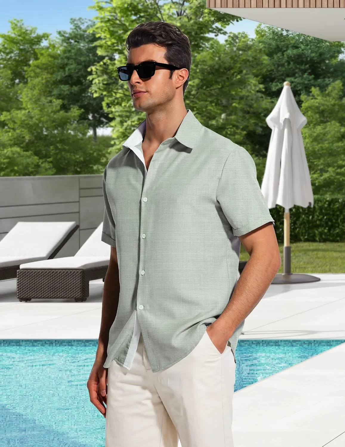 Men's Short Sleeve Shirt Button Down Casual Shirts for Men Fashion Contrast Vacation Summer Beach Shirts