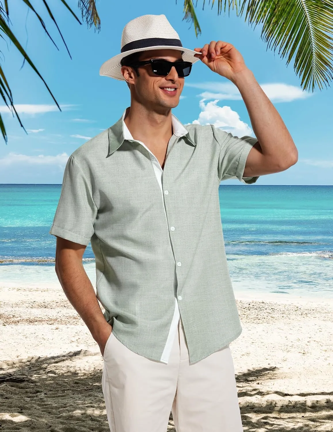 Men's Short Sleeve Shirt Button Down Casual Shirts for Men Fashion Contrast Vacation Summer Beach Shirts