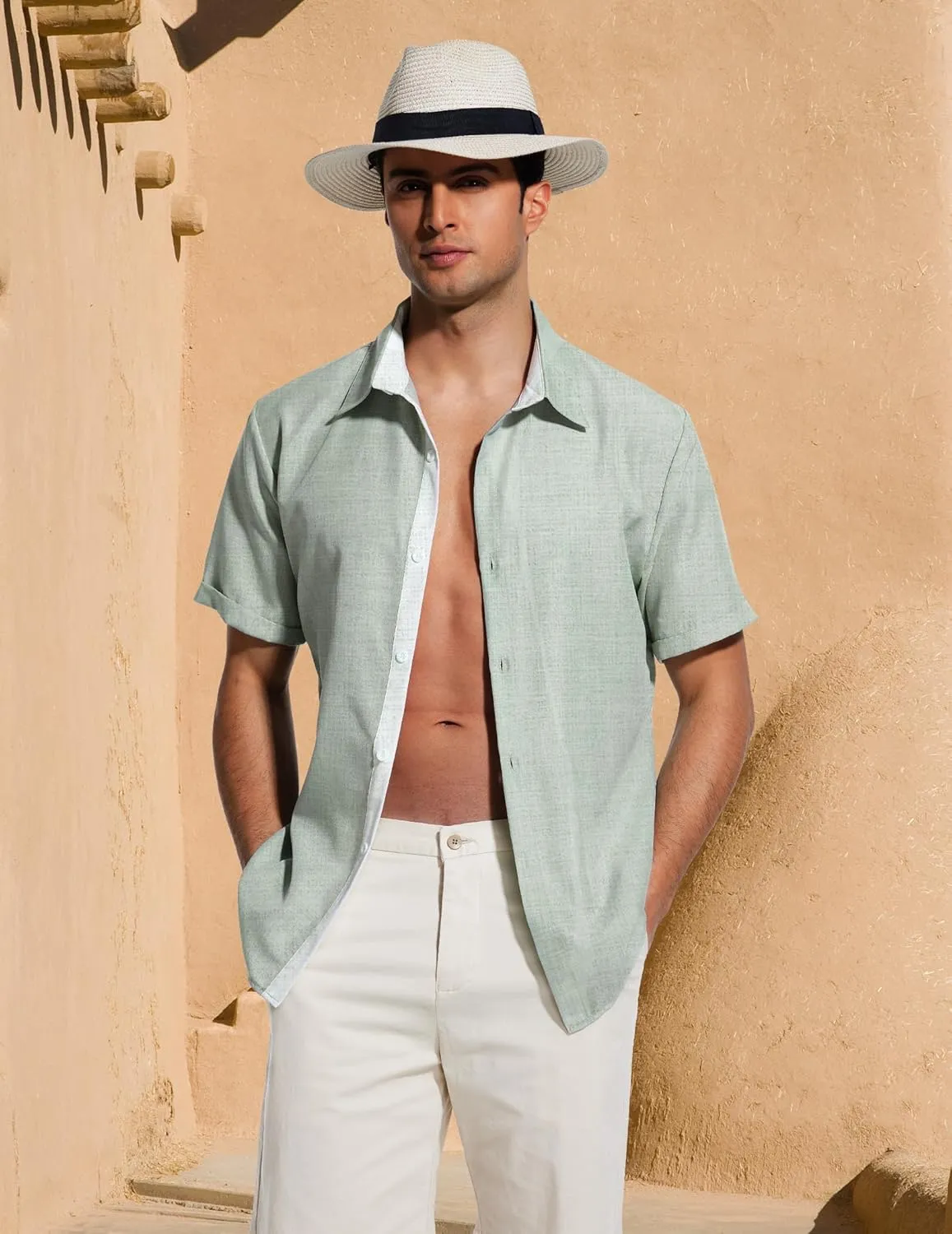 Men's Short Sleeve Shirt Button Down Casual Shirts for Men Fashion Contrast Vacation Summer Beach Shirts