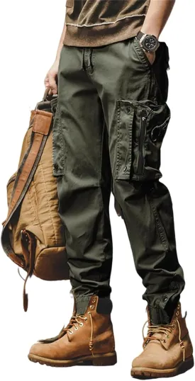 Men's Work Cargo Pants Utility Elastic Waist Pockets Quick Dry Loose Fit Tactical Pants Stretch Jogging Sweatpants