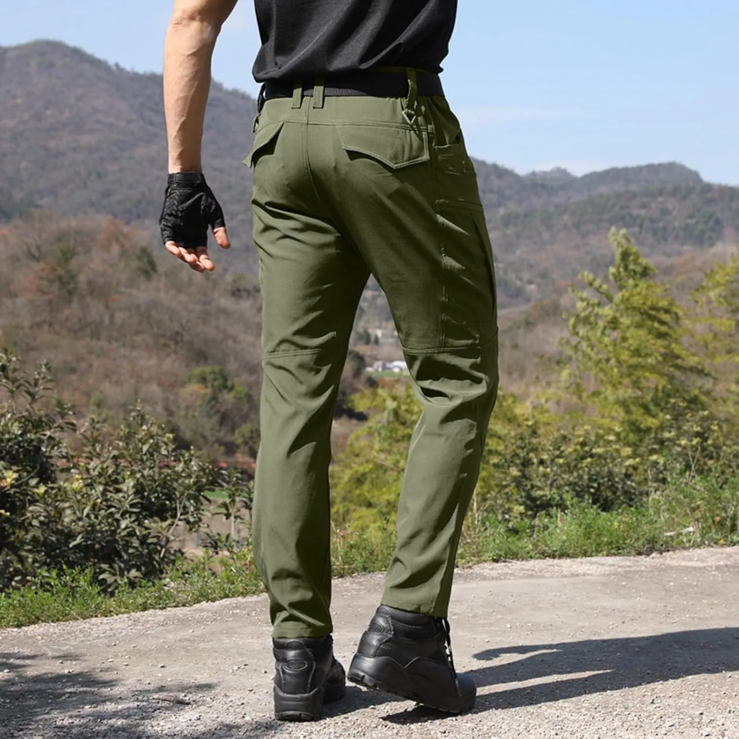 Men's Work Cargo Pants Utility Elastic Waist Pockets Resistant Lightweight Tactical Pants Stretch Jogging Sweatpants