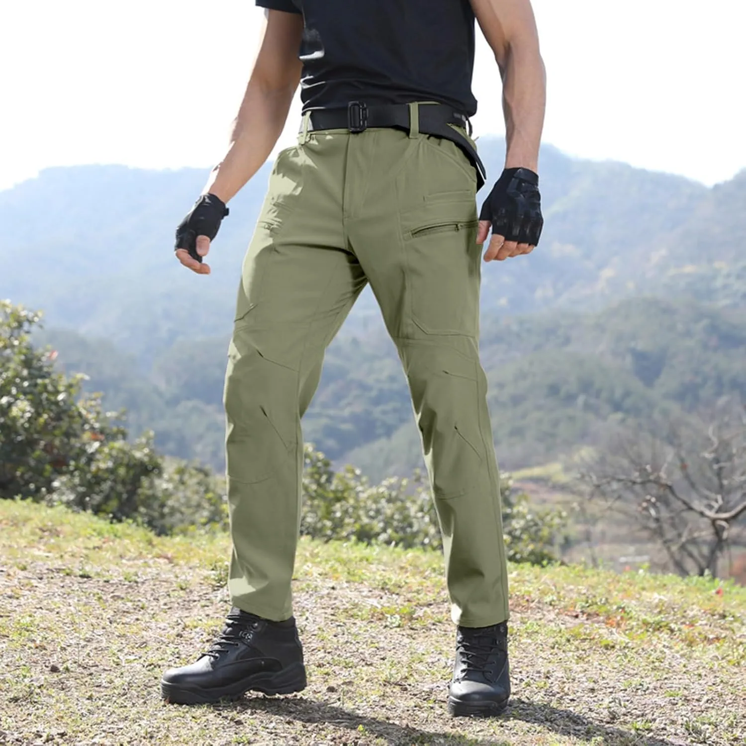 Men's Work Cargo Pants Utility Elastic Waist Pockets Resistant Lightweight Tactical Pants Stretch Jogging Sweatpants