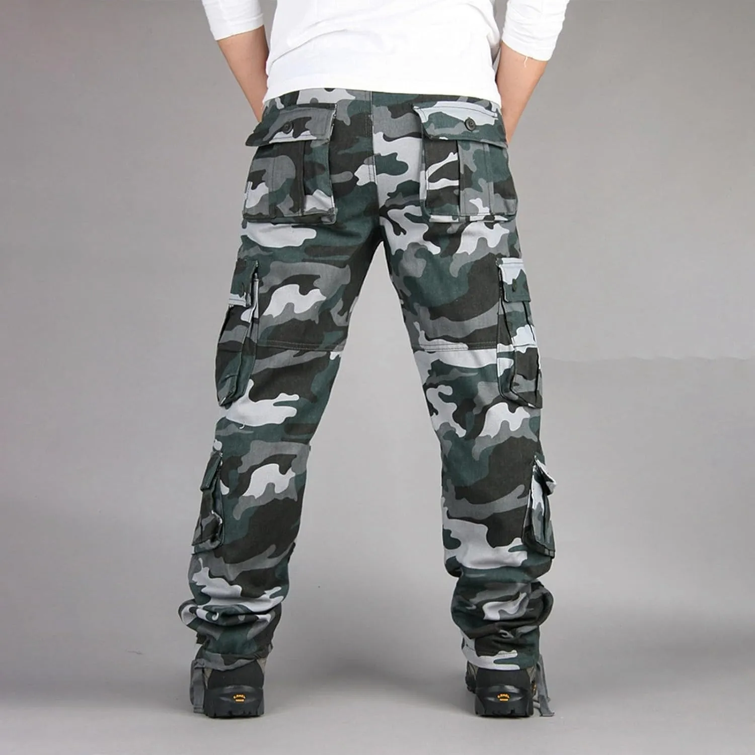 Men's Work Cargo Pants Utility Elastic Waist Pockets Ripstop Baggy Tactical Pants Stretch Jogging Sweatpants