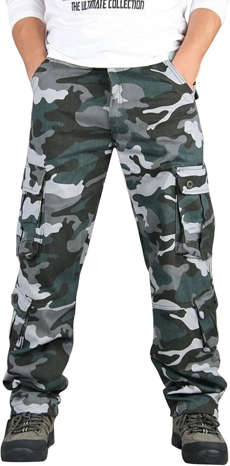 Men's Work Cargo Pants Utility Elastic Waist Pockets Ripstop Baggy Tactical Pants Stretch Jogging Sweatpants