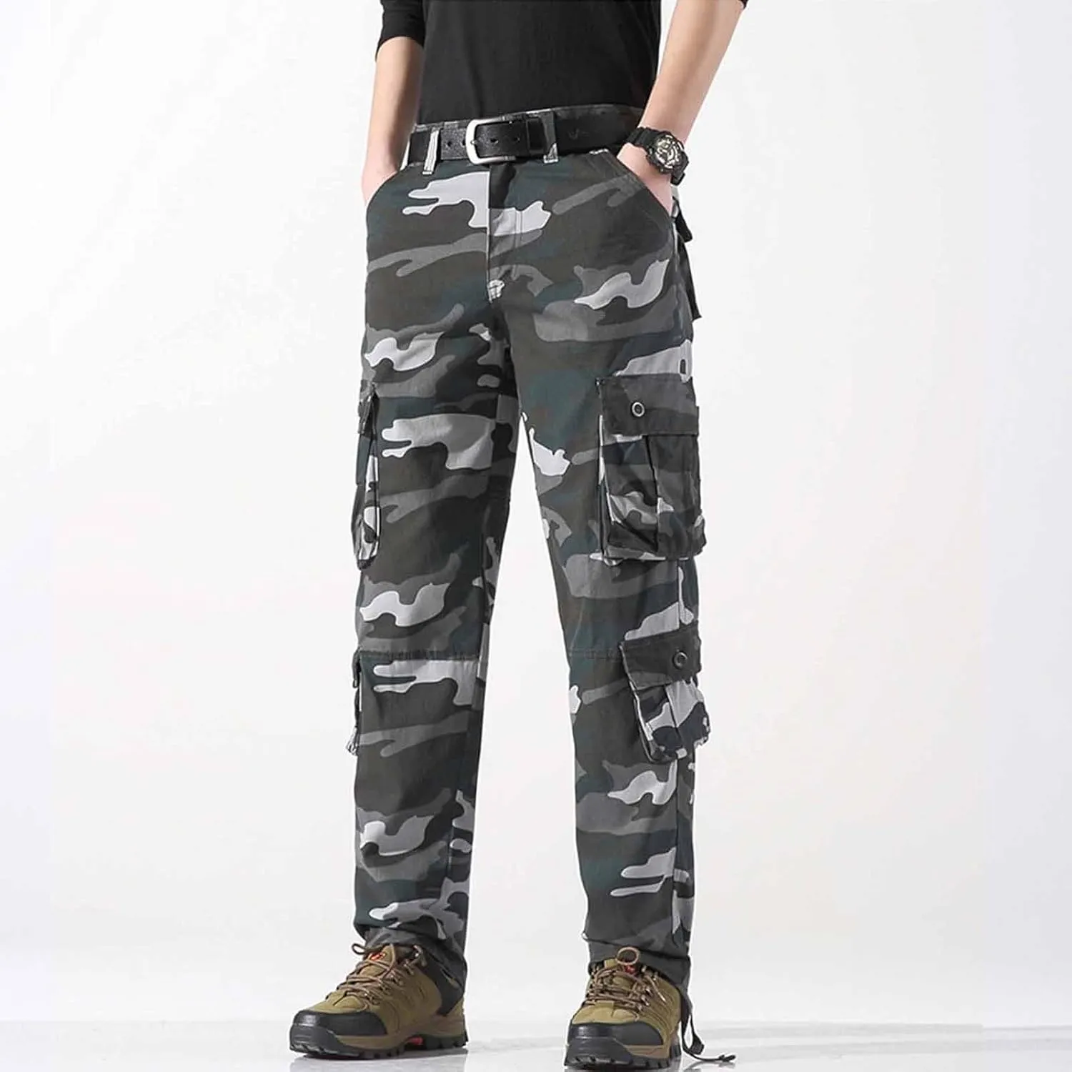Men's Work Cargo Pants Utility Elastic Waist Pockets Ripstop Baggy Tactical Pants Stretch Jogging Sweatpants