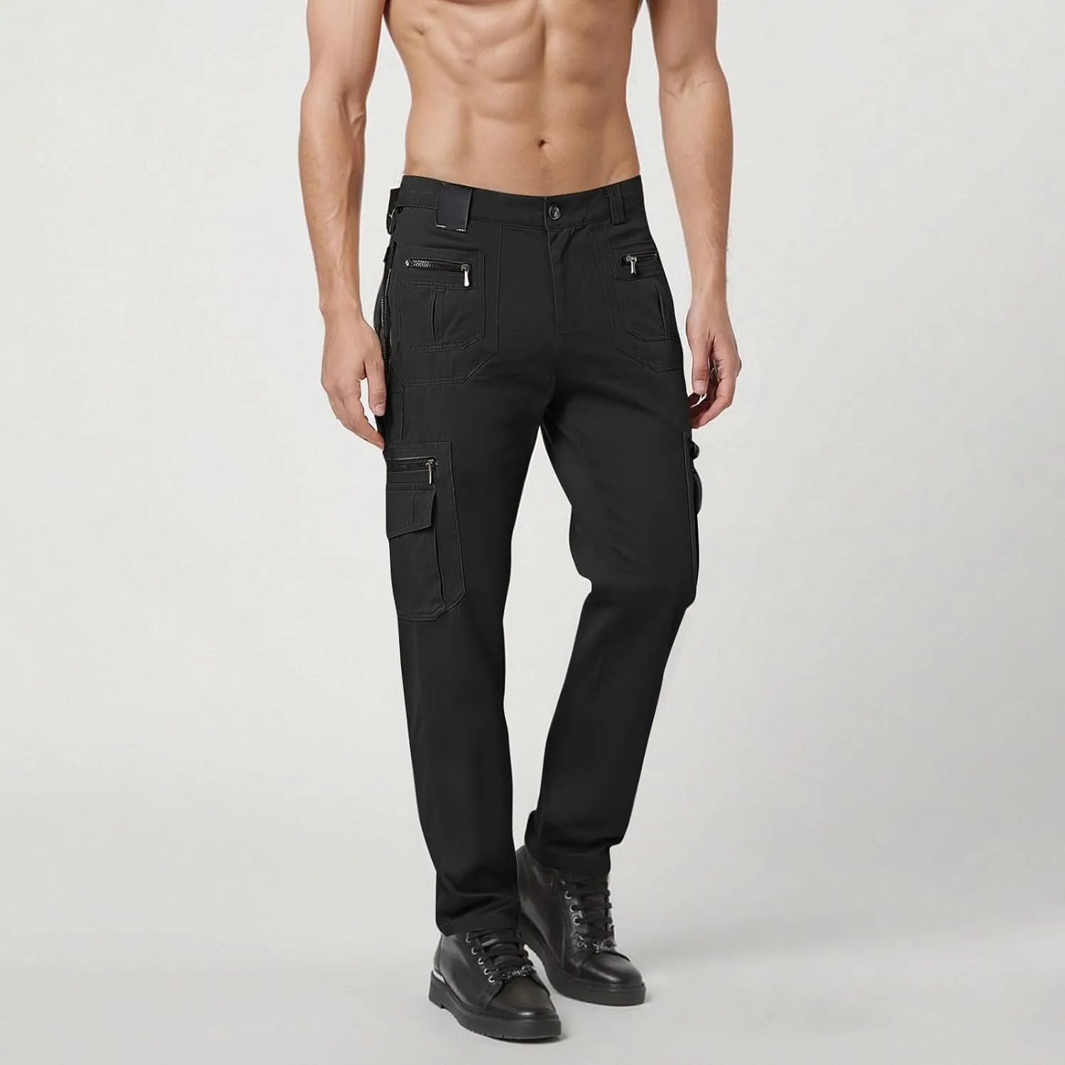 Men's Work Cargo Pants Utility Elastic Waist Pockets Zipper Lightweight Tactical Pants Stretch Jogging Sweatpants