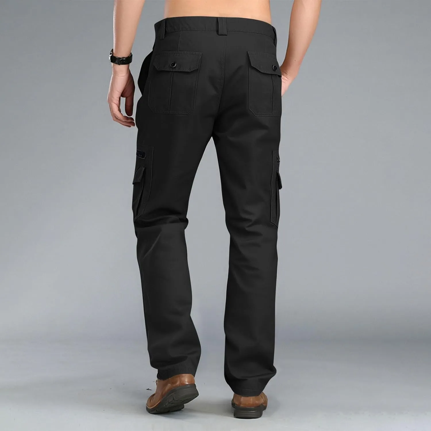 Men's Work Cargo Pants Utility Elastic Waist Pockets Zipper Lightweight Tactical Pants Stretch Jogging Sweatpants