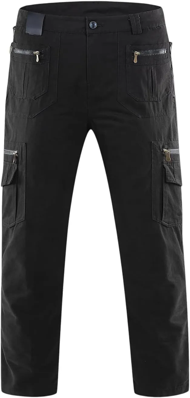 Men's Work Cargo Pants Utility Elastic Waist Pockets Zipper Lightweight Tactical Pants Stretch Jogging Sweatpants
