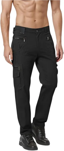 Men's Work Cargo Pants Utility Elastic Waist Pockets Zipper Lightweight Tactical Pants Stretch Jogging Sweatpants