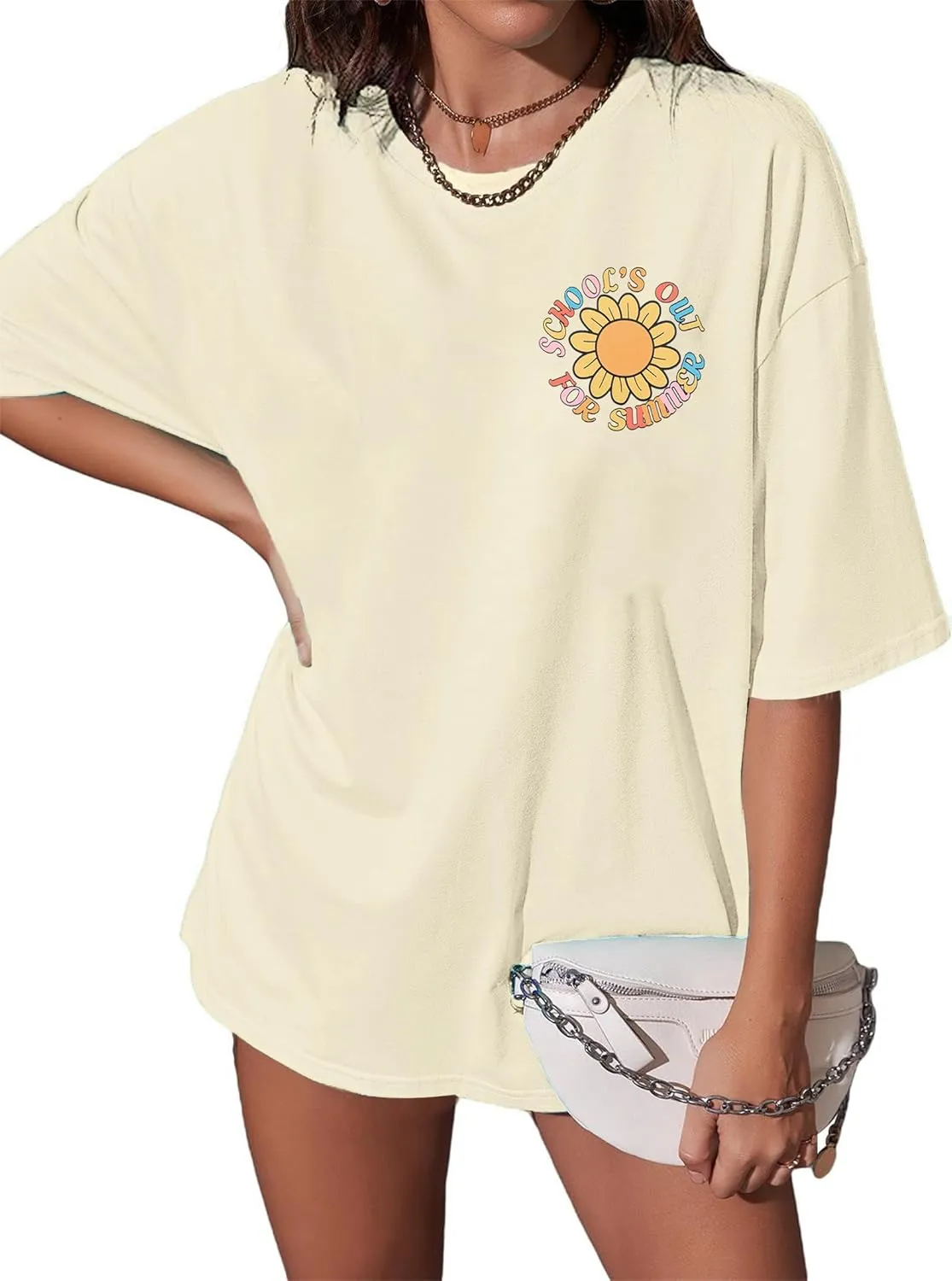 MNLYBABY Last Day of School Oversized Shirt: for Teachers Women School's Out for Summer Tshirt