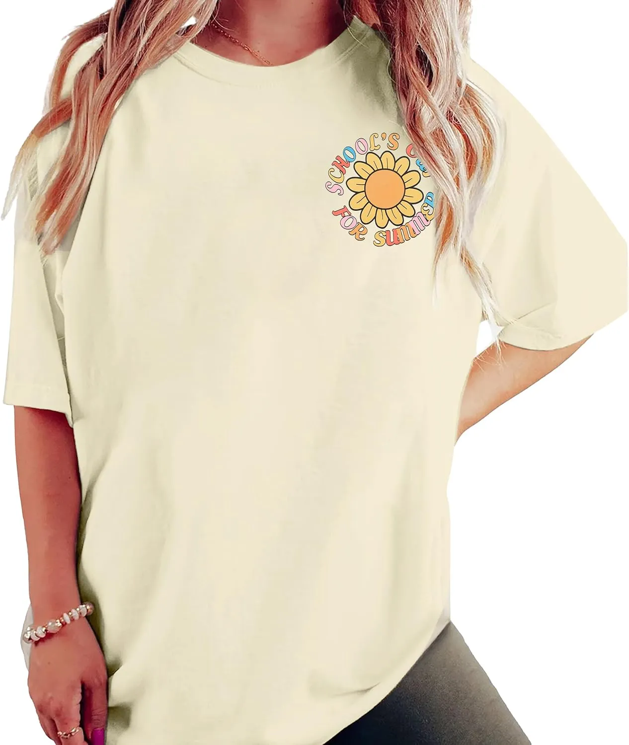 MNLYBABY Last Day of School Oversized Shirt: for Teachers Women School's Out for Summer Tshirt