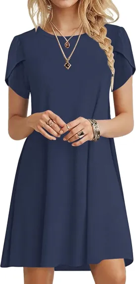 MOLERANI Summer Dresses for Women 2024 Casual T Shirt Crewneck Petal Sleeve Swing Vacation Dress with Pockets