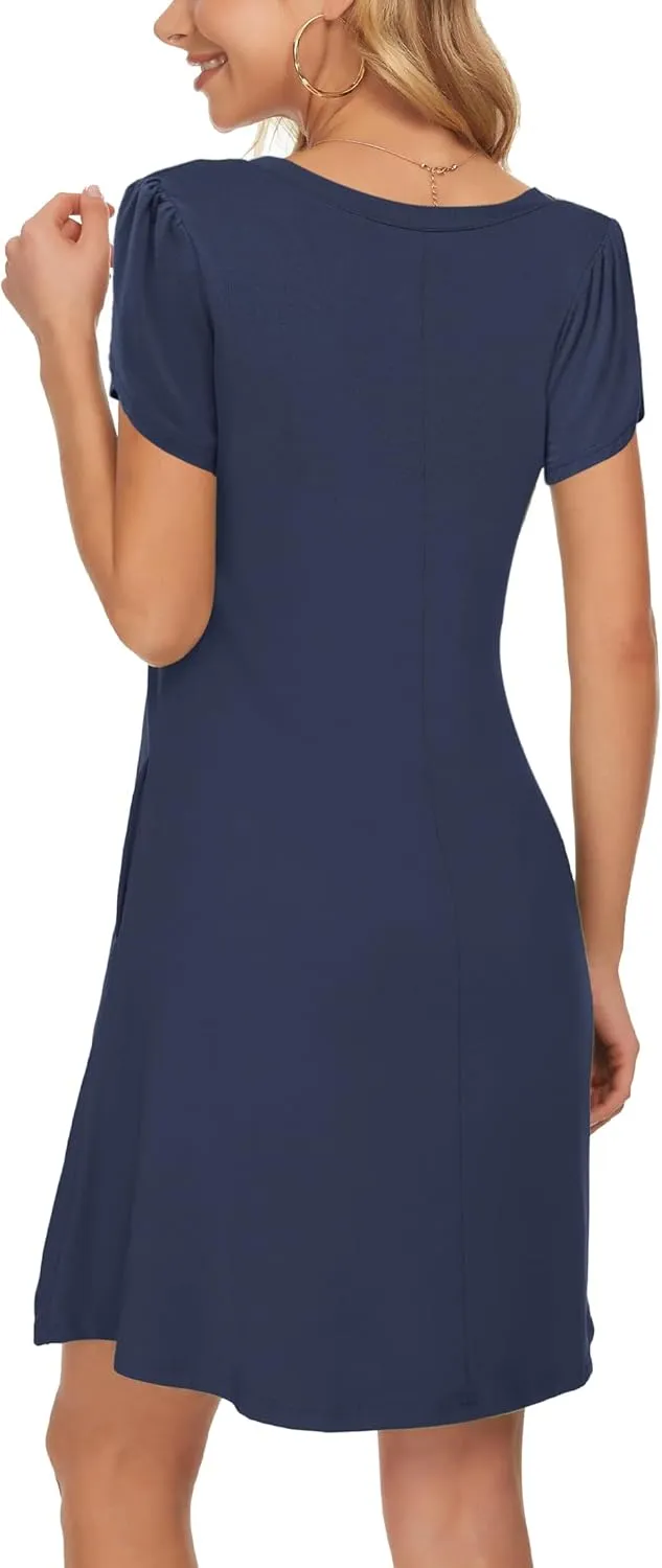 MOLERANI Summer Dresses for Women 2024 Casual T Shirt Crewneck Petal Sleeve Swing Vacation Dress with Pockets