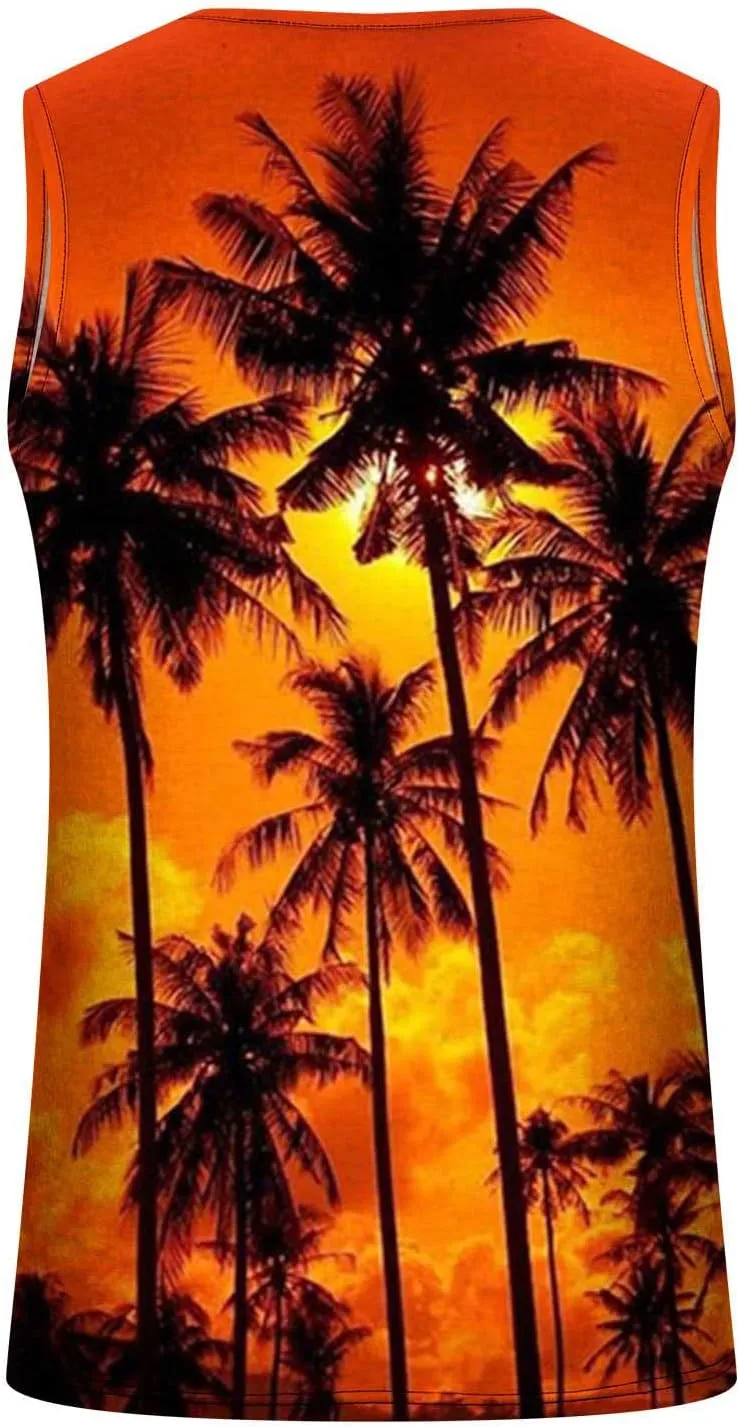 NaRHbrg Palm Tree Tanks Tops for Mens Cool Printed Graphic Sleeveless Tank Top Muscle Shirt for Workout Gym Jogging