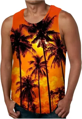NaRHbrg Palm Tree Tanks Tops for Mens Cool Printed Graphic Sleeveless Tank Top Muscle Shirt for Workout Gym Jogging