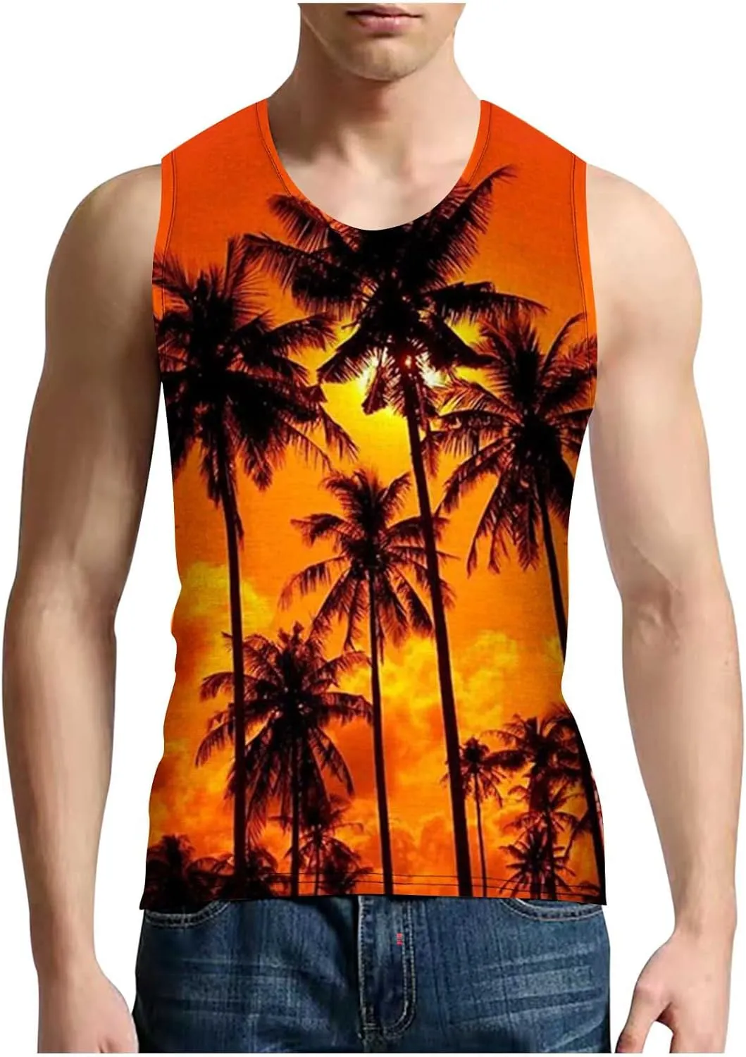 NaRHbrg Palm Tree Tanks Tops for Mens Cool Printed Graphic Sleeveless Tank Top Muscle Shirt for Workout Gym Jogging