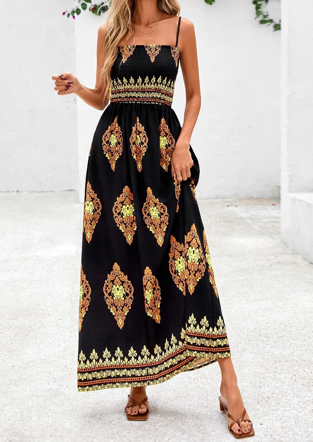 PRETTYGARDEN Summer Dress for Women 2025 Floral Sundress Spaghetti Strap Flowy Beach Vacation Boho Maxi Dresses