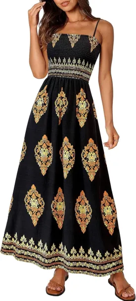 PRETTYGARDEN Summer Dress for Women 2025 Floral Sundress Spaghetti Strap Flowy Beach Vacation Boho Maxi Dresses