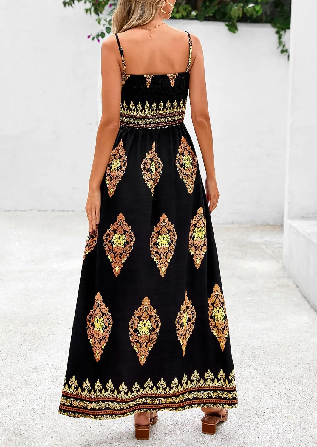 PRETTYGARDEN Summer Dress for Women 2025 Floral Sundress Spaghetti Strap Flowy Beach Vacation Boho Maxi Dresses