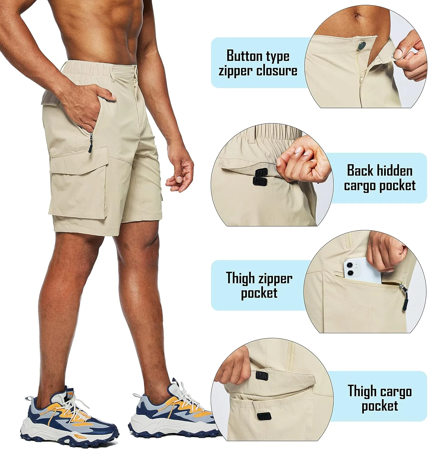 Pudolla Men's Hiking Cargo Shorts Quick Dry Outdoor Travel Shorts for Men with Multi Pocket for Fishing Camping Casual