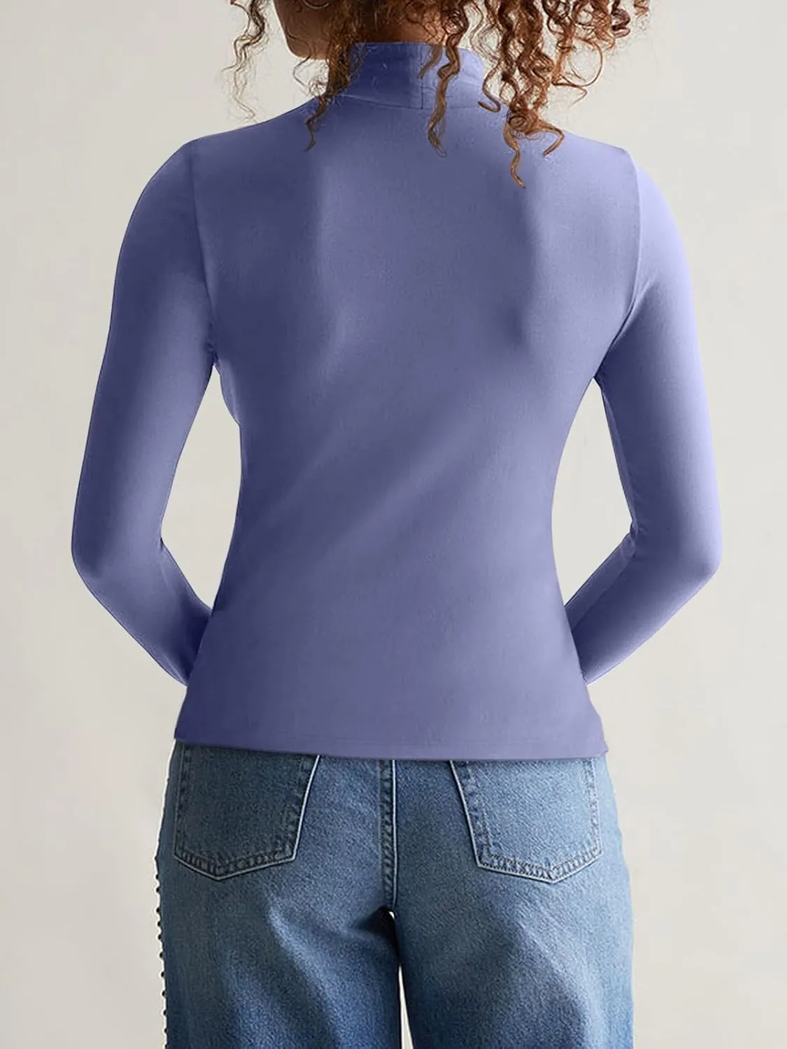REORIA Women's Long Sleeve Mock Turtle Neck Tops Fall Winter Basic Double Lined Layering Lightweight Slim Fitted Shirts