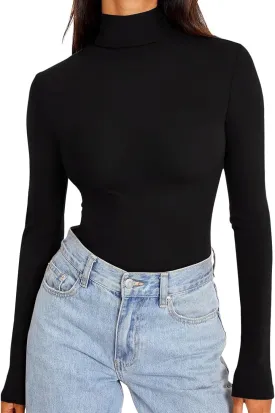 REORIA Women's Long Sleeve Mock Turtle Neck Tops Fall Winter Basic Double Lined Layering Lightweight Slim Fitted Shirts