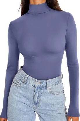 REORIA Women's Long Sleeve Mock Turtle Neck Tops Fall Winter Basic Double Lined Layering Lightweight Slim Fitted Shirts