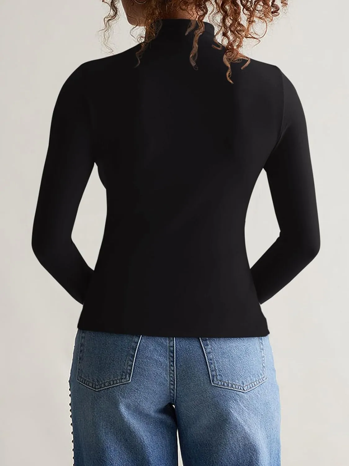 REORIA Women's Long Sleeve Mock Turtle Neck Tops Fall Winter Basic Double Lined Layering Lightweight Slim Fitted Shirts