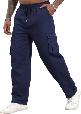 SEGANUP Mens Casual Cargo Pants Joggers Elastic Waist Stretch Drawstring Relaxed Fit Hiking Trousers with Multi Pockets