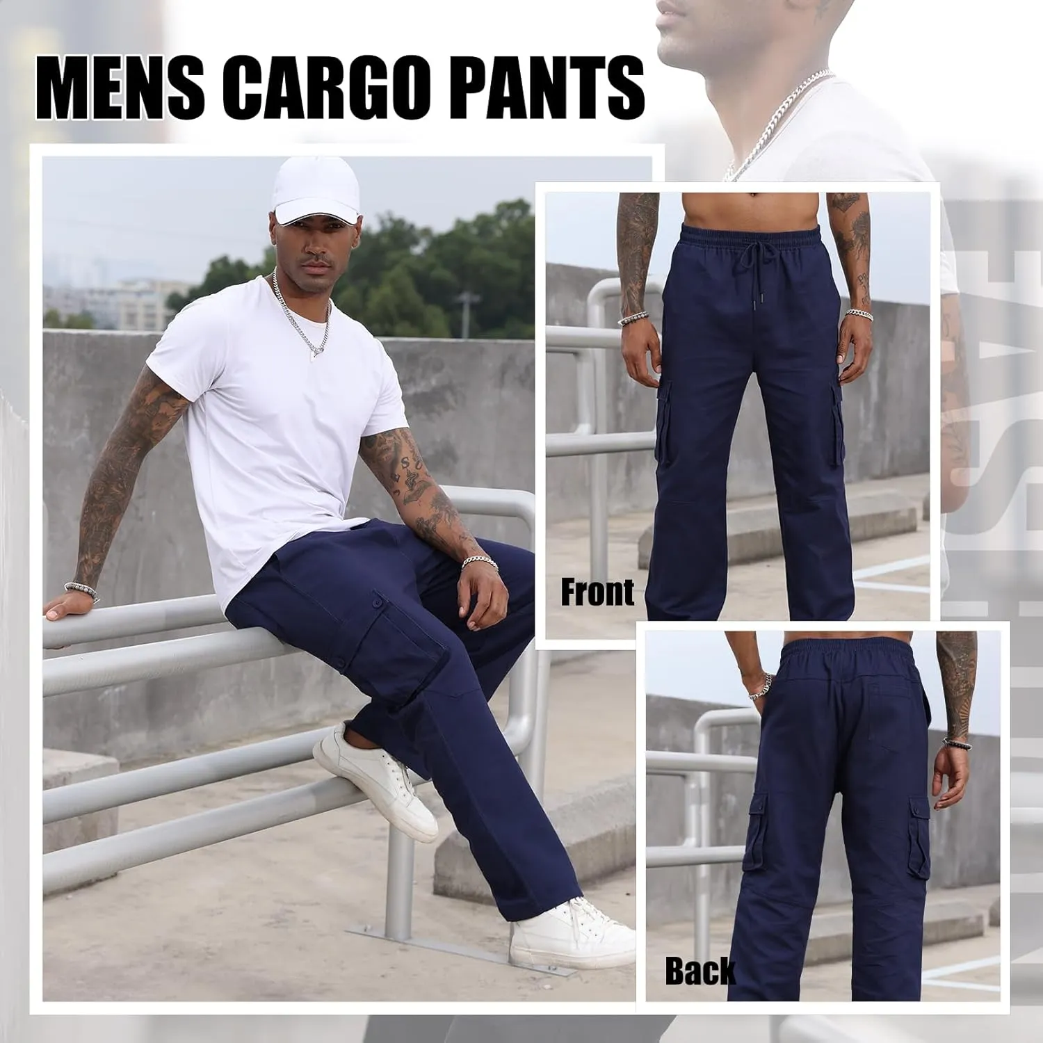 SEGANUP Mens Casual Cargo Pants Joggers Elastic Waist Stretch Drawstring Relaxed Fit Hiking Trousers with Multi Pockets