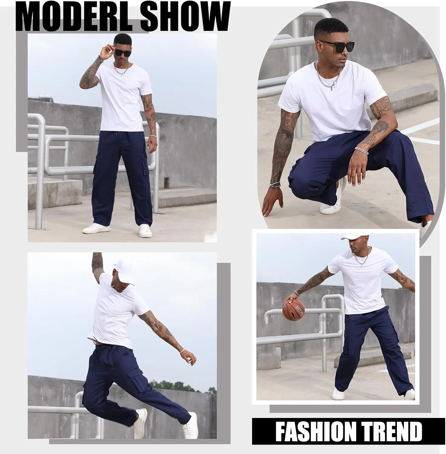 SEGANUP Mens Casual Cargo Pants Joggers Elastic Waist Stretch Drawstring Relaxed Fit Hiking Trousers with Multi Pockets
