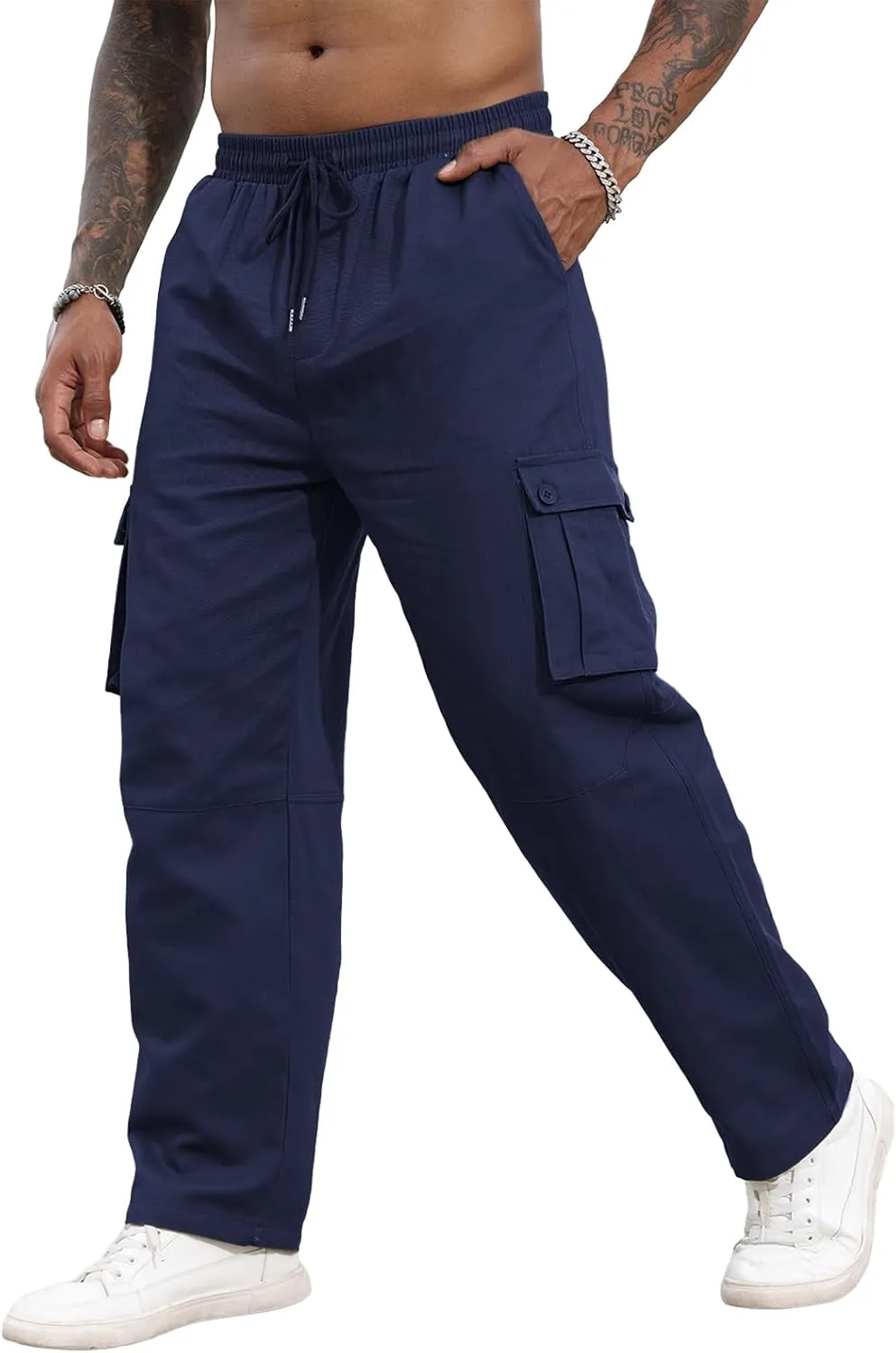 SEGANUP Mens Casual Cargo Pants Joggers Elastic Waist Stretch Drawstring Relaxed Fit Hiking Trousers with Multi Pockets