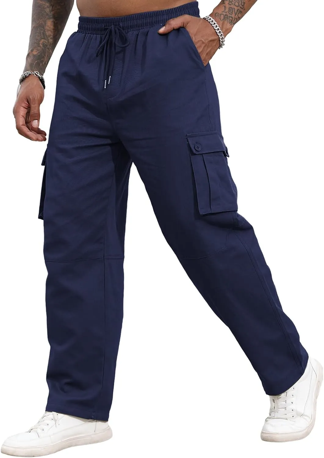 SEGANUP Mens Casual Cargo Pants Joggers Elastic Waist Stretch Drawstring Relaxed Fit Hiking Trousers with Multi Pockets