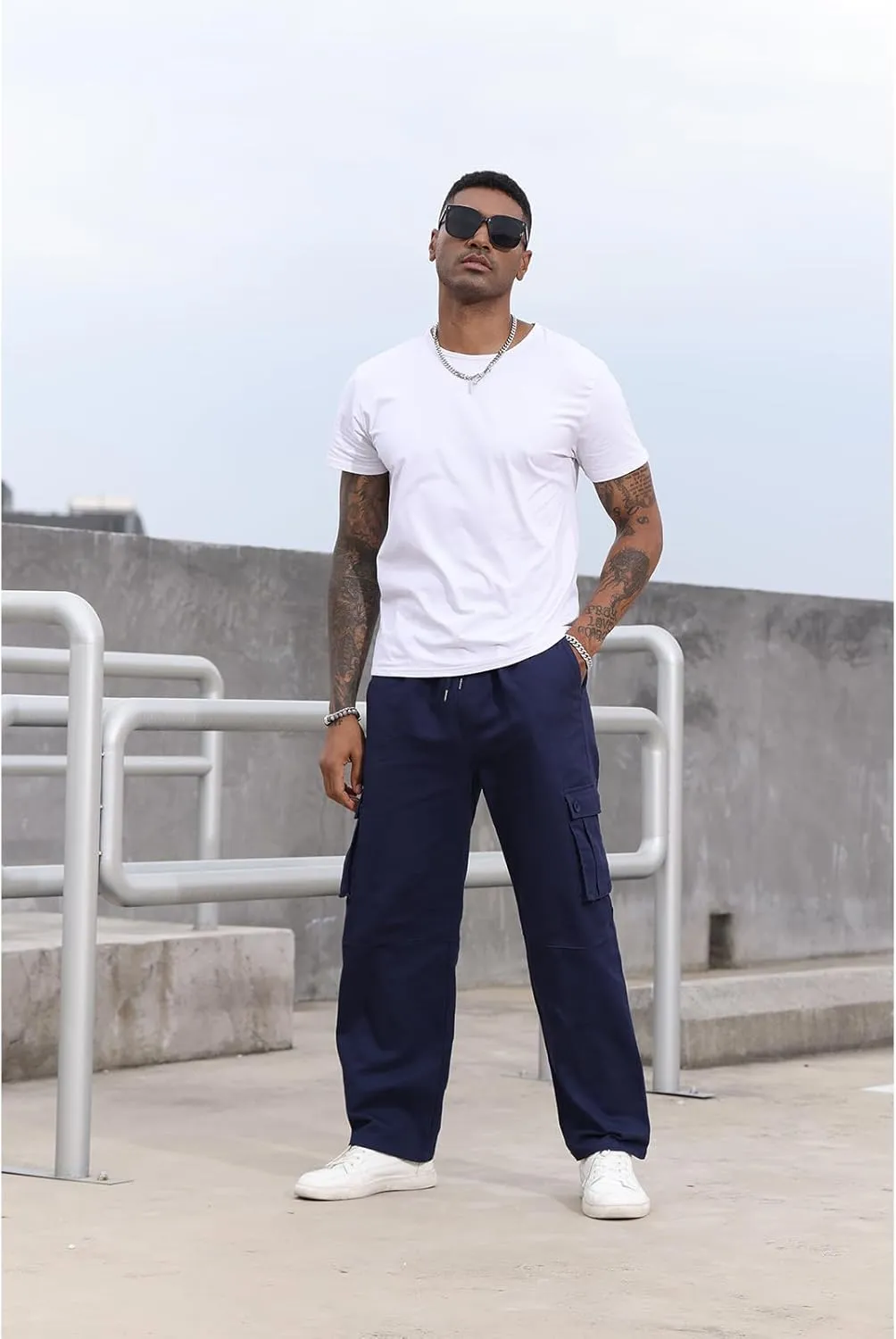 SEGANUP Mens Casual Cargo Pants Joggers Elastic Waist Stretch Drawstring Relaxed Fit Hiking Trousers with Multi Pockets