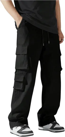 SHENHE Men's Drawstring Waist Workout Cargo Pants Street Casual Loose Pants with Pockets