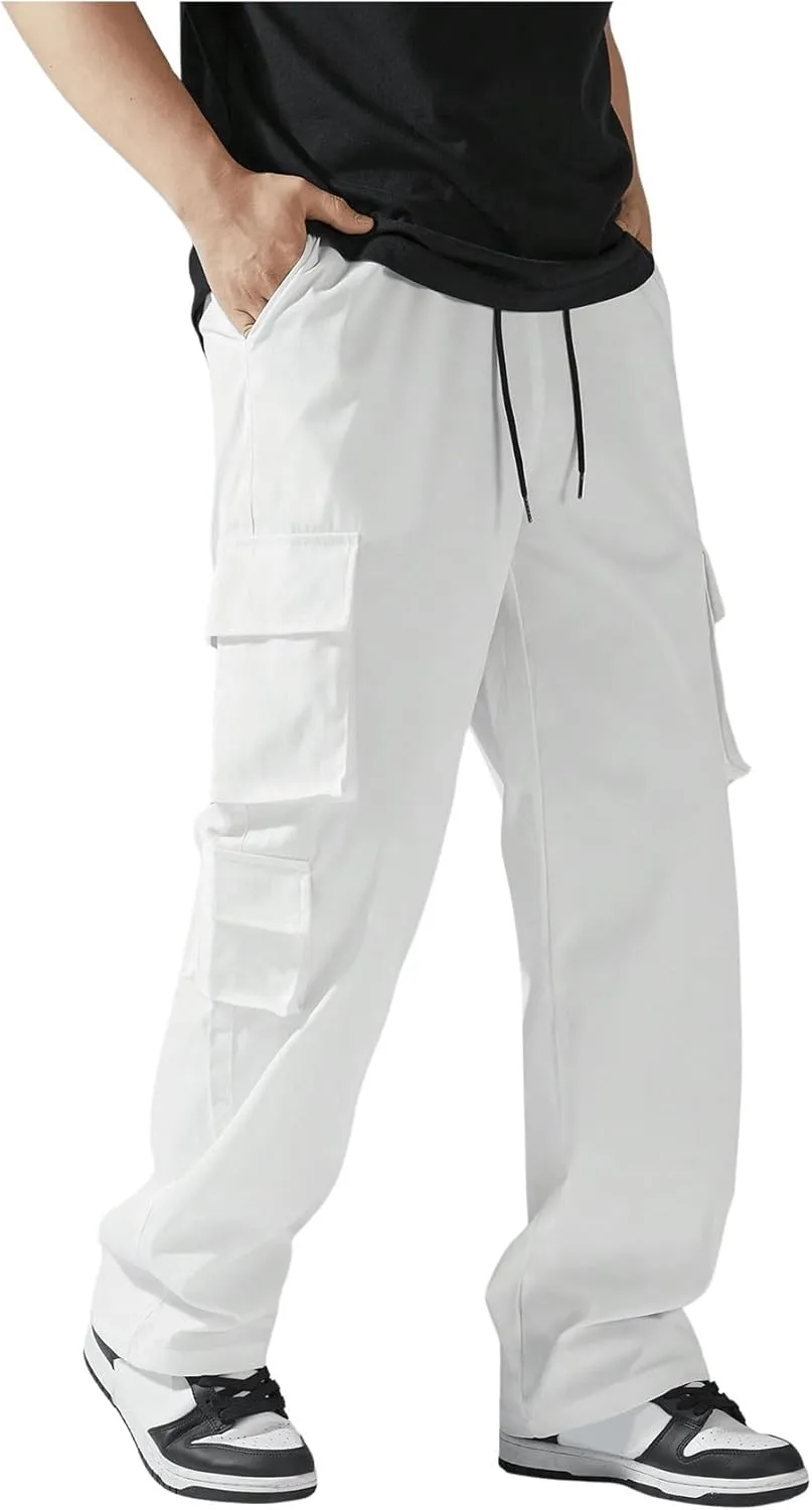 SHENHE Men's Drawstring Waist Workout Cargo Pants Street Casual Loose Pants with Pockets