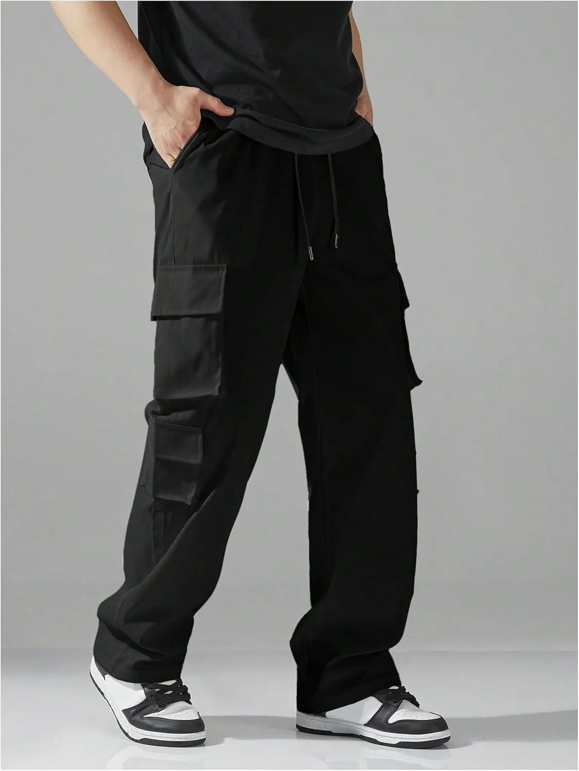 SHENHE Men's Drawstring Waist Workout Cargo Pants Street Casual Loose Pants with Pockets