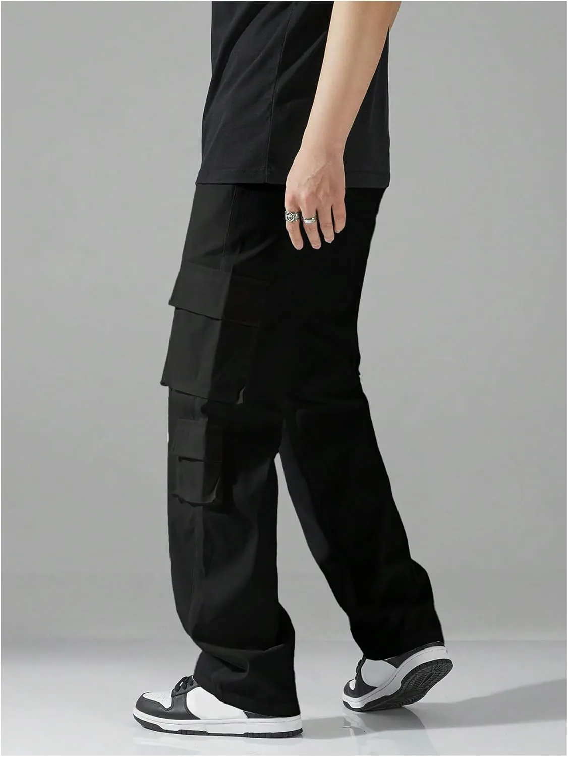 SHENHE Men's Drawstring Waist Workout Cargo Pants Street Casual Loose Pants with Pockets